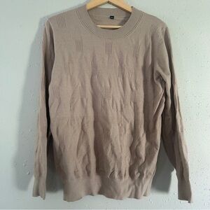 Cream Tan Crew Neck Sweater Lightweight Knit Casual Neutral Soft Comfy XL